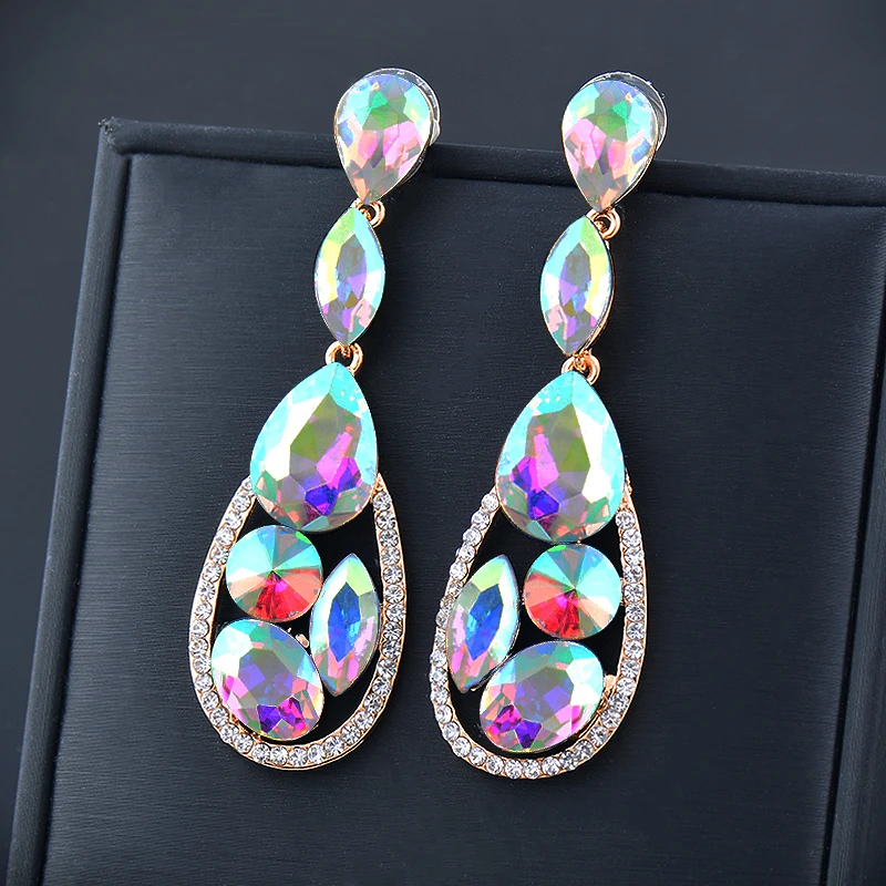 

SINLEERY Luxurious Flowers Pendant Earrings Colorful Cubic Zirconia Long Earrings for Women mixed style earrings 2022 ES141 SSP