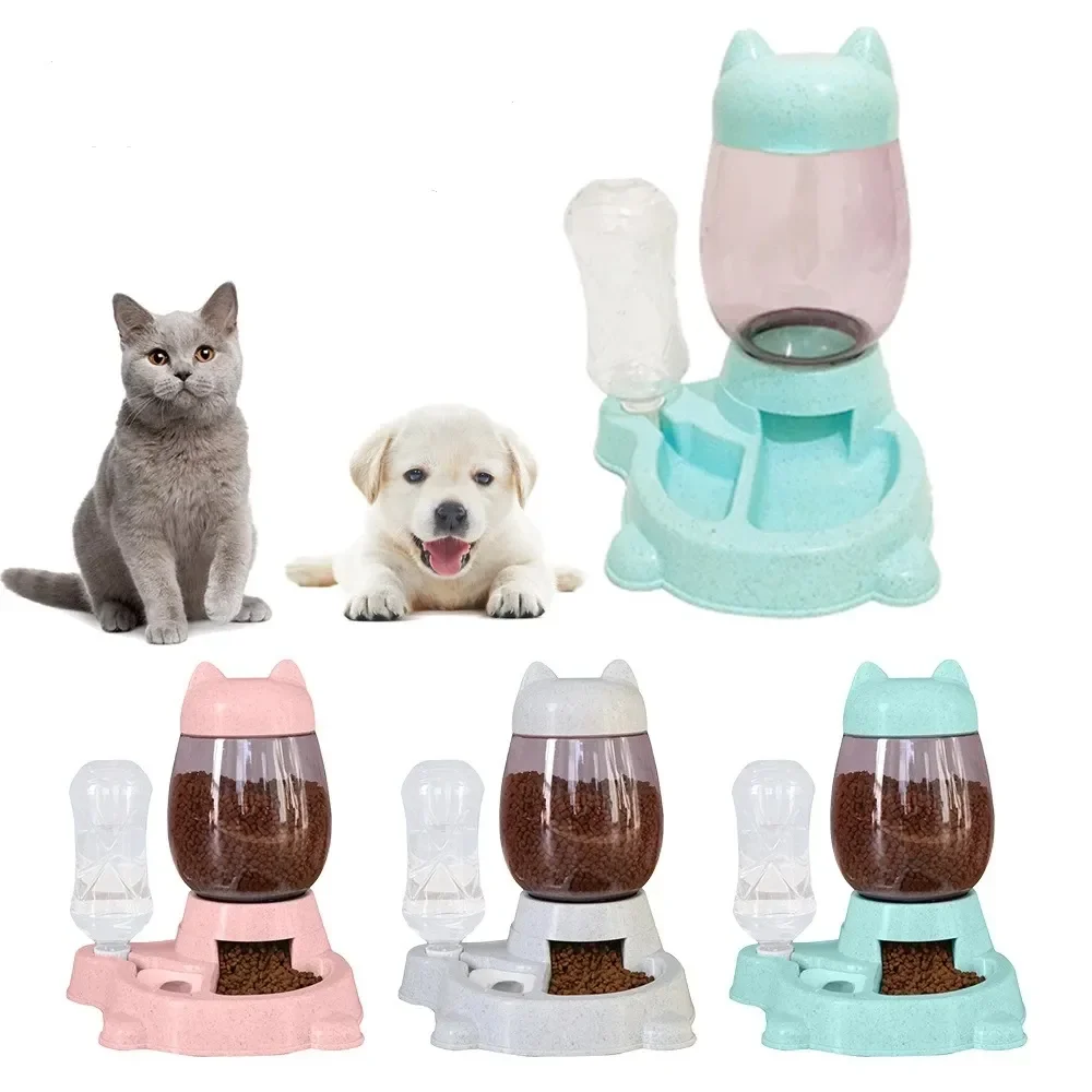 

NEW 2.2L Cat Water And Food Feeder Dispenser Automatic Bowl for Dog Drinking Water Bottle 2 IN 1 Feeding Bowl Pet Container Supp