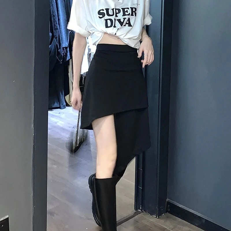 

Solid Color Irregular Skirt Women's Korean Style Temperament Commuting High Waist Slim A-line Skirt Casual Fashion Bag Hip Skirt