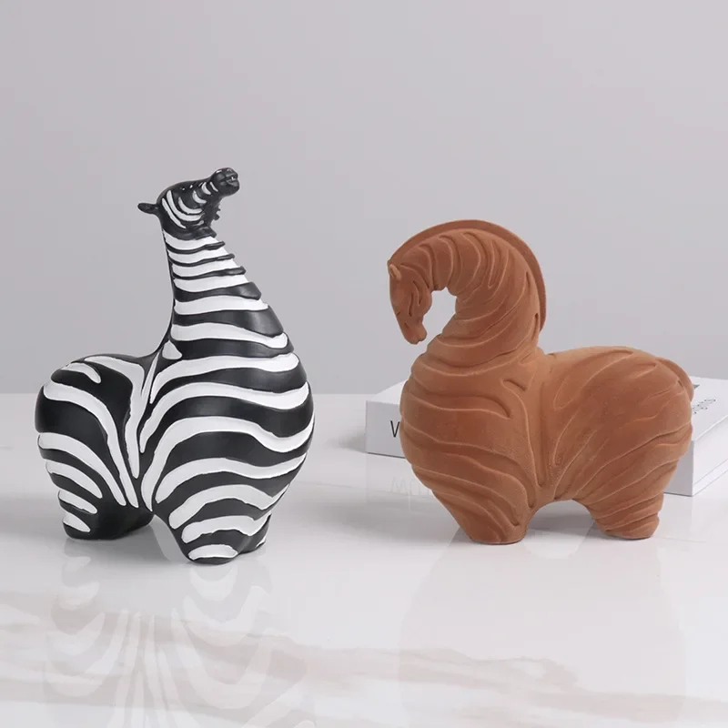 Home decoration cute flocking horse home jewelry ornament living room wine cabinet model