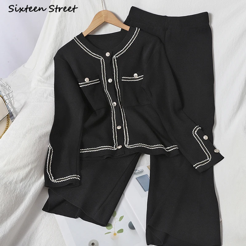 

Женский трикотажный комплект из двух предметов, элегантный кардиган и брюки, элегантный деловой зимний комплект из трикотажных брюк, Осень-...