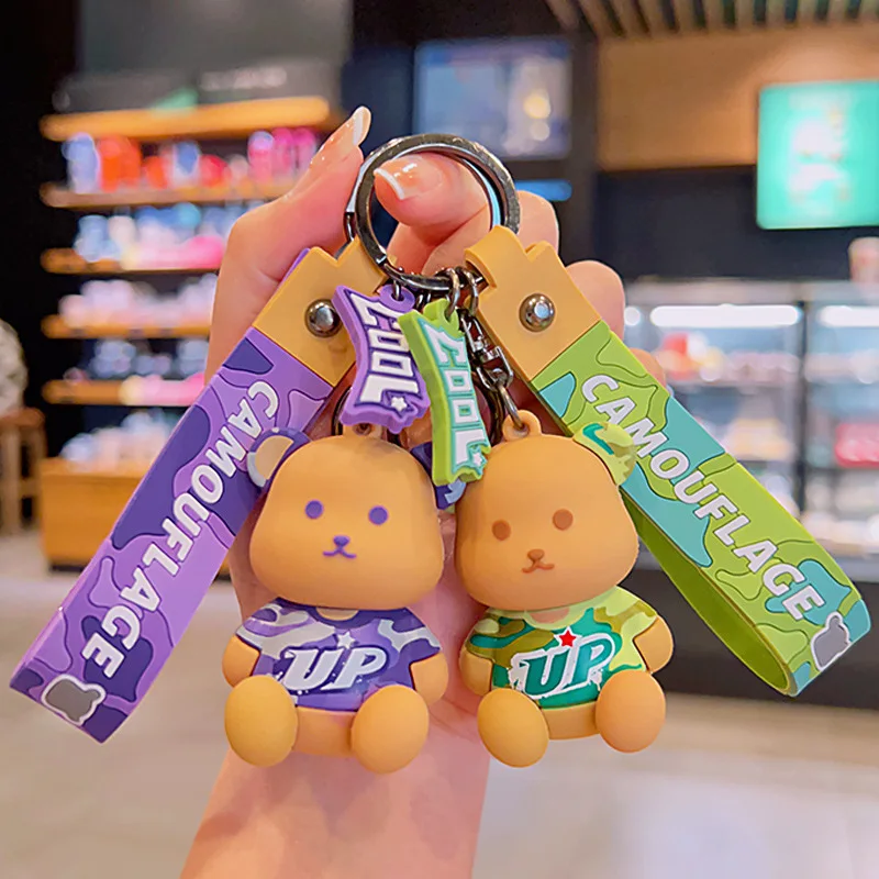 

Cartoon Cool Camouflage Bear Keychain Boys Keyring School Bag Pendant Fashion Backpack Decoration Men Car Key Chain Cute Gifts