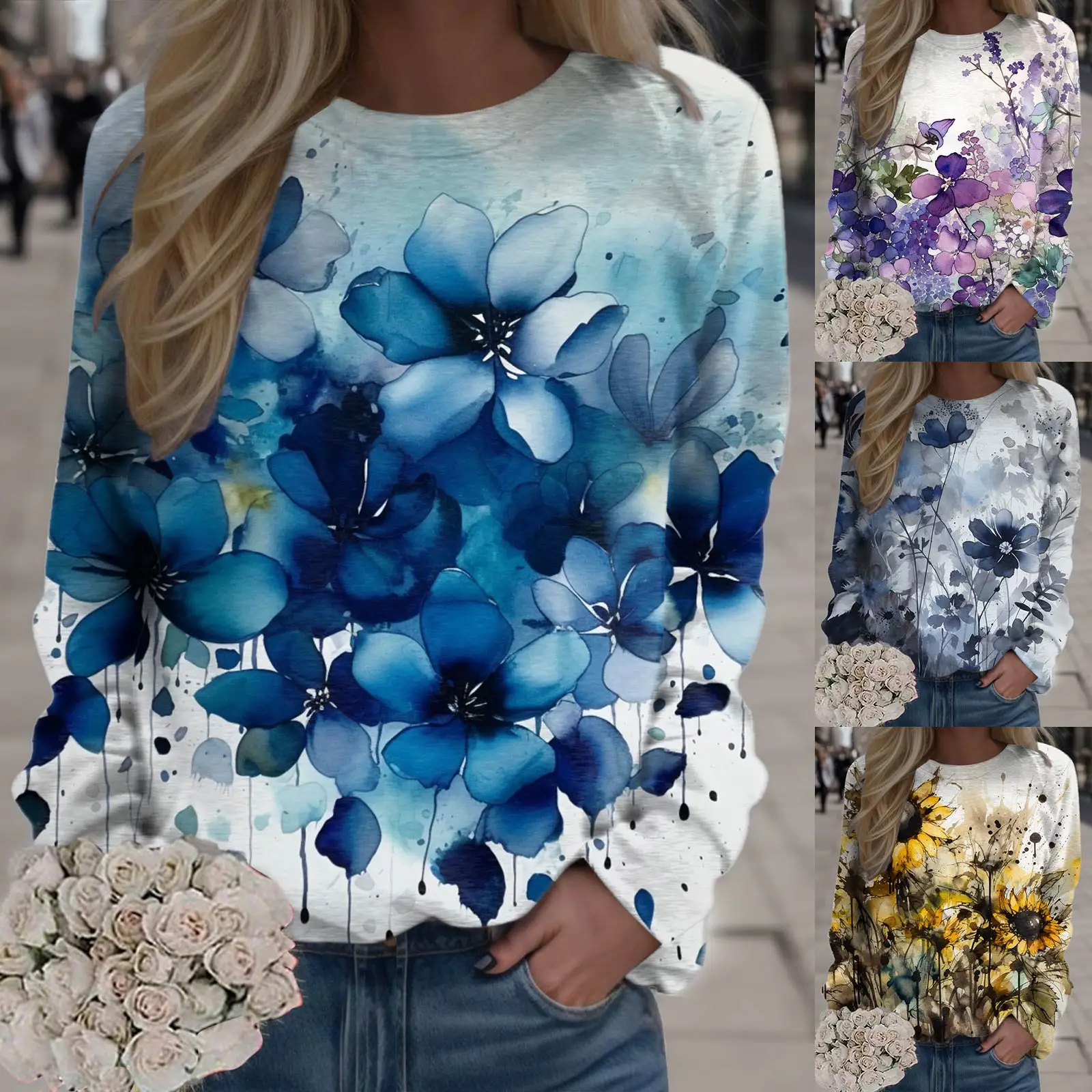 

Womens Fashion Top Gradient Print Hooded Sweatshirt Pullover Long Sleeve Sweatshirt Distressed Pullover Women