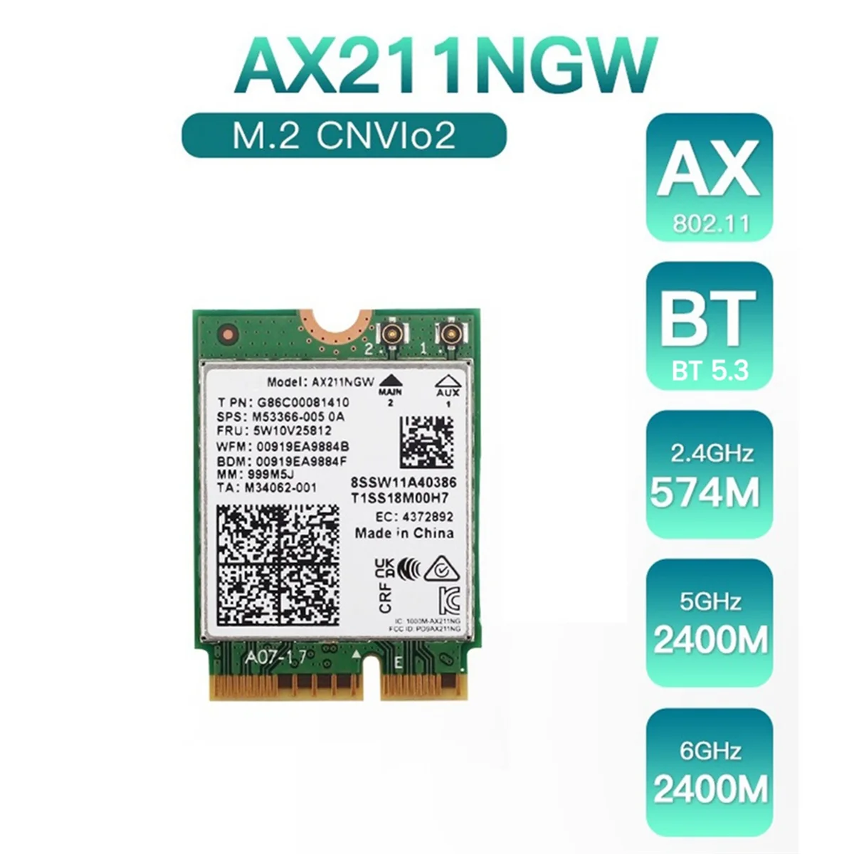 Трехдиапазонная беспроводная Wi-Fi карта AX211NGW 2 4G/5G/6 ГГц поддержка Bluetooth 5 3 AX211 M.2 CNVio