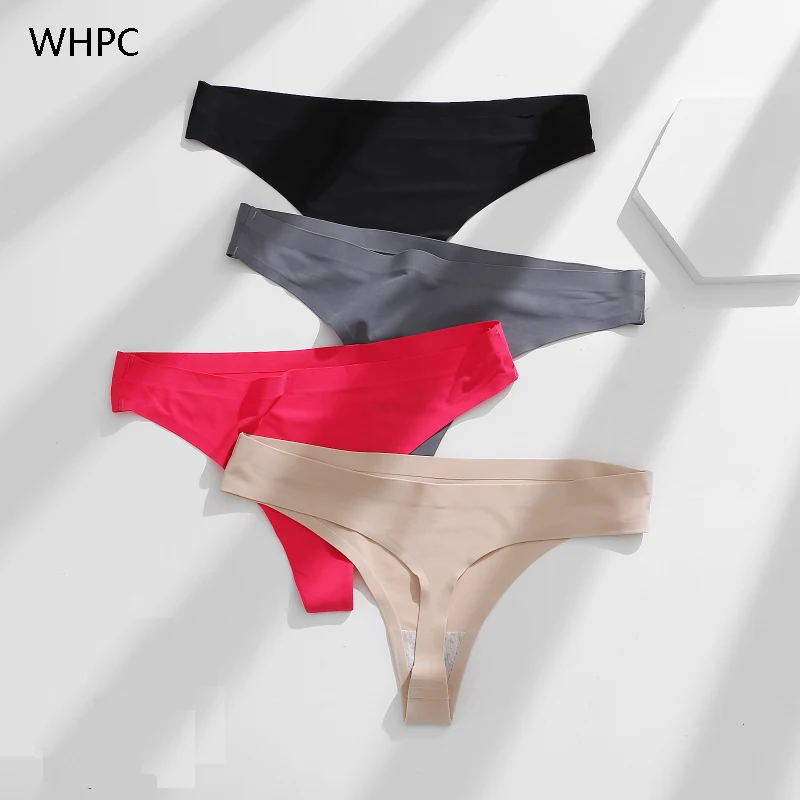 WHPC женские бесшовные стринги из ледяного шелка с низкой талией однотонные