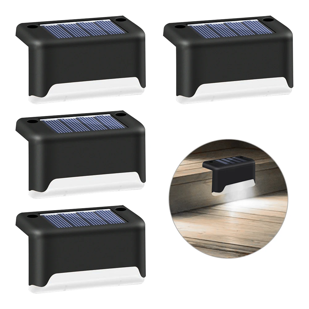 

4pcs Home Decor Solar Deck Light ABS Outdoor Waterproof Garden Step Practical Fence Lamp Pathway Porch Safety Yard Patio Led