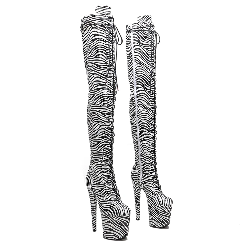 Leecabe 20CM/8inches zebra Uppre   Pole dancing shoes High Heel platform Boots closed toe Pole Dance boots