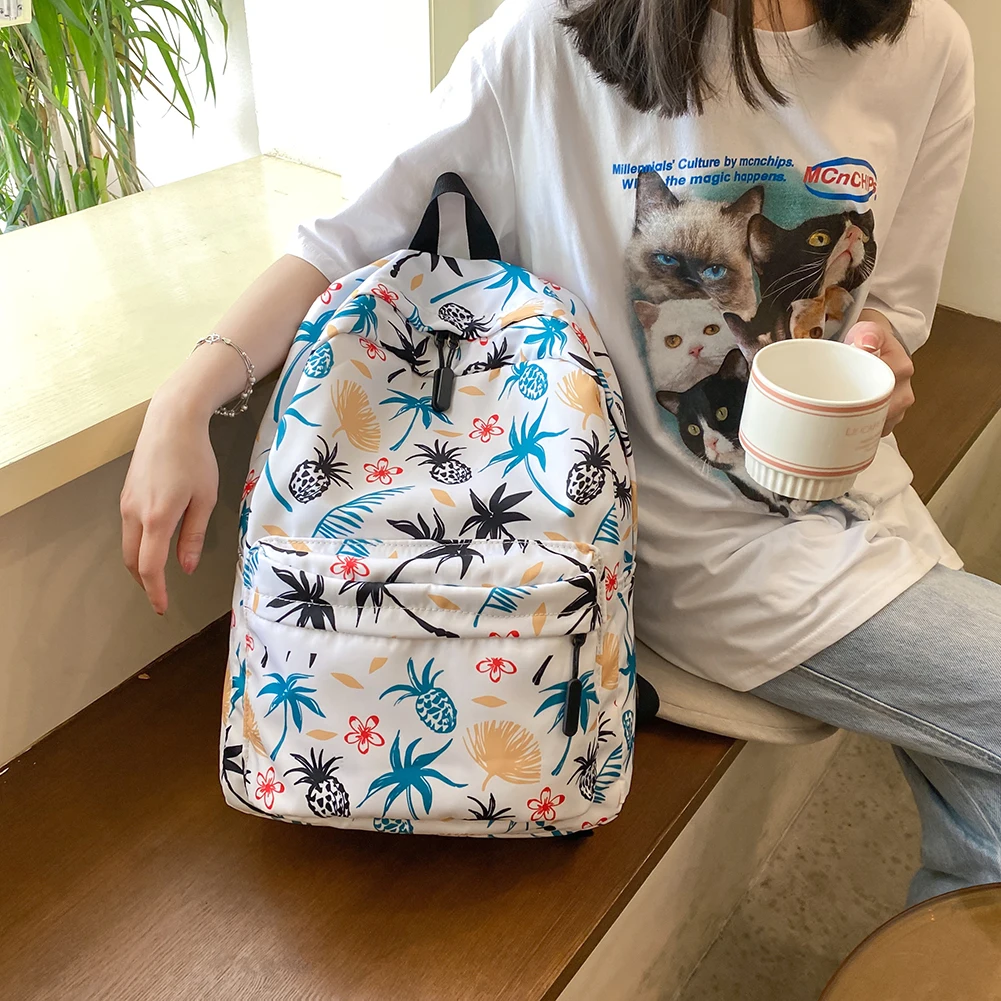 

Fashion Casual Graffiti School Bags for Girls Multi-layer Pockets Nylon Knapsack Portable Zipper Outdoor Sports Rucksack