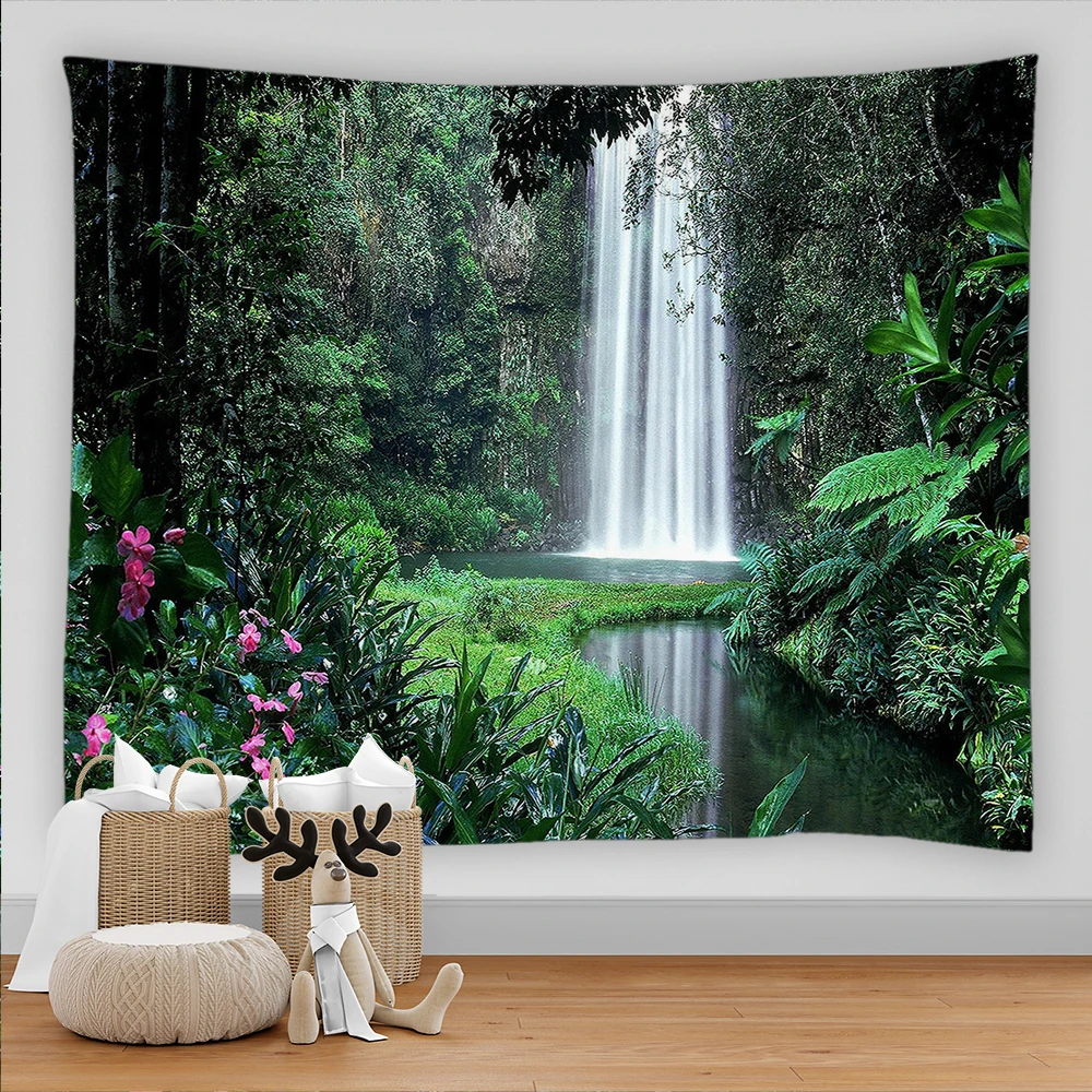 

3D Printing Waterfall Landscape Tapestry Tropical Forest Plant Tree Nature Scenery Home Living Room Bedroom Asthetic Room Decor
