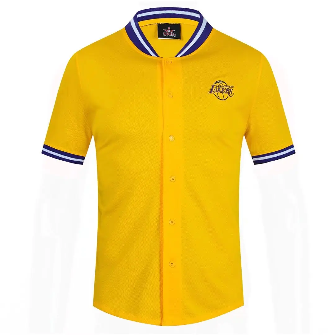 

Summer Laker Sports Basketball V-Neck T-Shirt Men Nets Baseball Uniform Button Jersey Bull Short Sleeve TShirt Embroidery Top