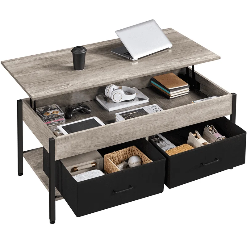

Top Wood Coffee Table with Storage Baskets, Large, Rustic Gray