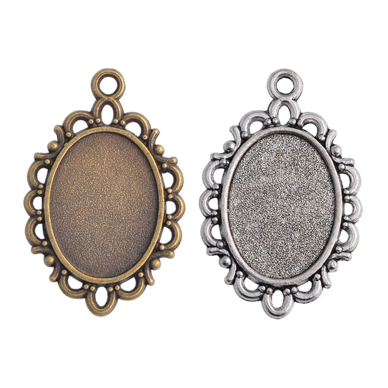 

10pcs 13x18mm Inner Size Antique Silver Plated Flower Style Cameo Cabochon Base Setting Charms Pendant necklace findings