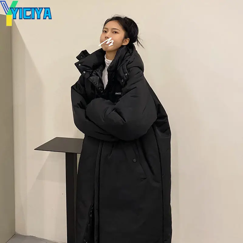 YICIYA Bomber Women Long Thicken Down Coat Winter Black Warm Parkas 2022 Long Sleeve Windbreaker Jackets Women Bombers Coats Met
