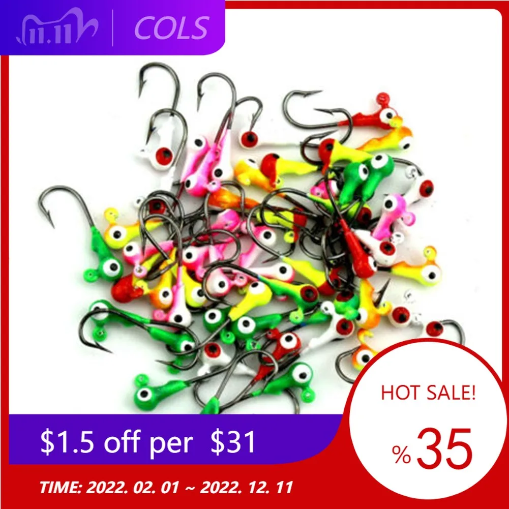 

50pcs/Pack Lead Jig Heads Fishing Hooks Crappie Lure Bait Tackle Jigs For Freshwate Saltwater 1/32oz 2cm Fishing Tools Tackle