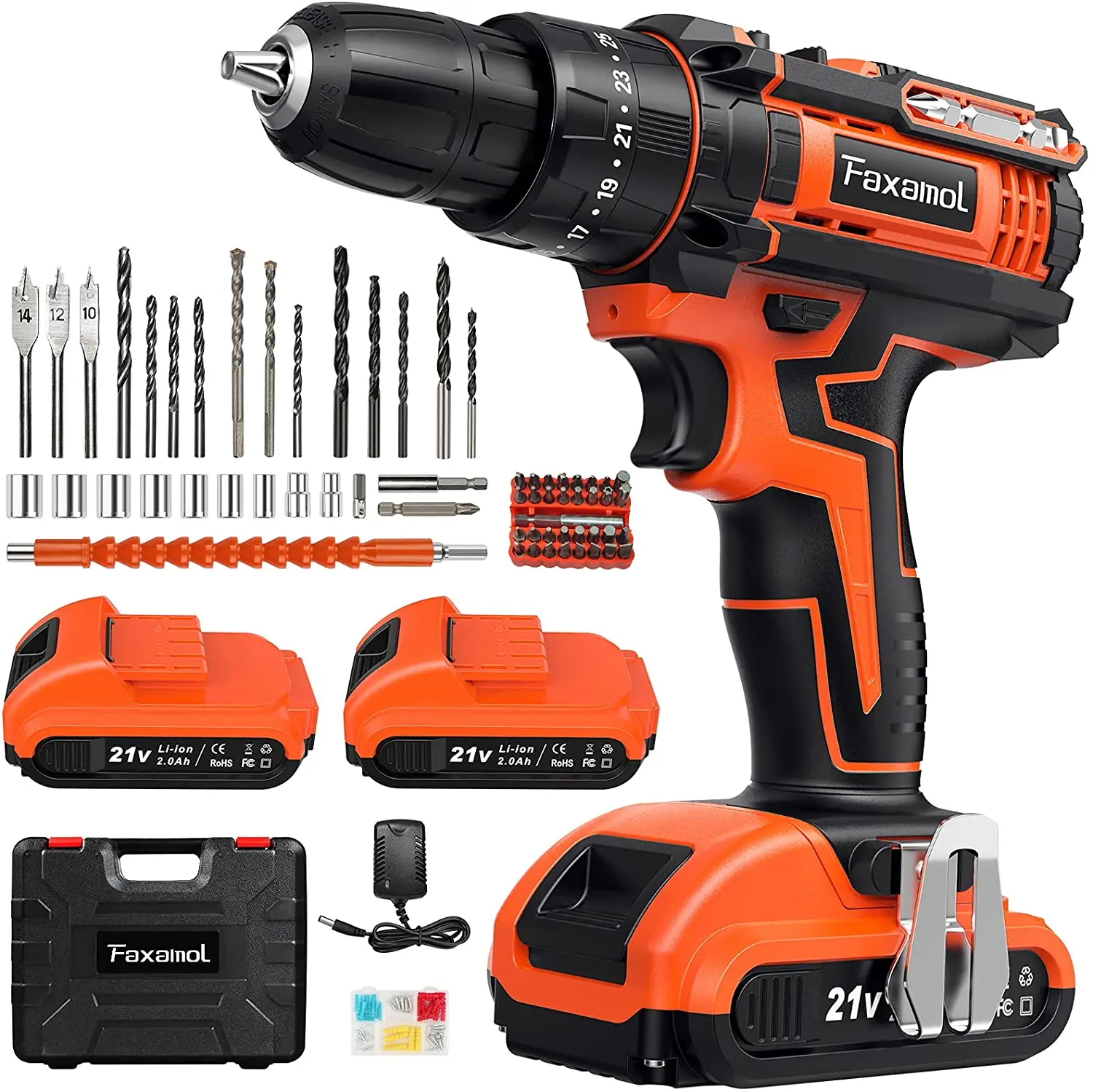 

Дрель аккумуляторная Faxamol, 21 в, 120 шт., 2 аккумулятора, 42 нм