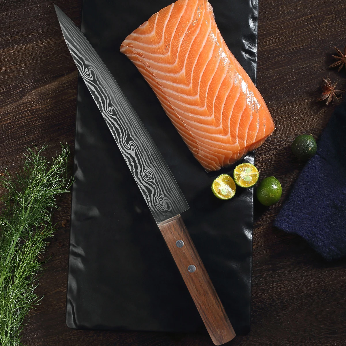 

Дамасский нож Twosun, многофункциональный нож из нержавеющей стали для нарезки лосося, сашими, японский нож для суши, нож шеф-повара