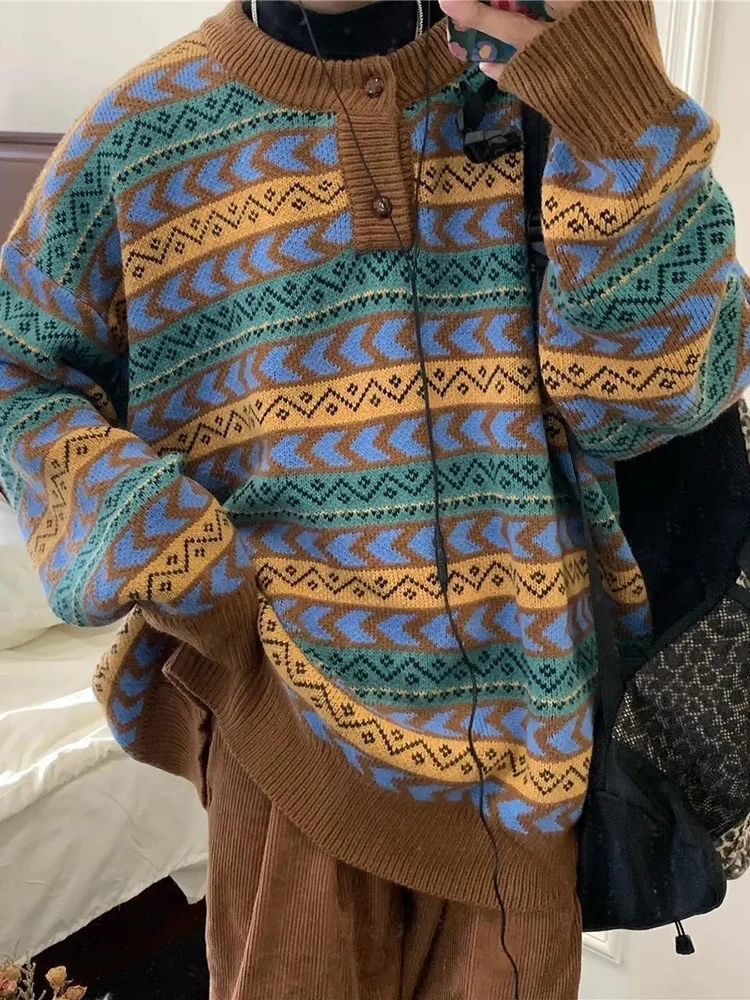 

Jmprs Harajuku Retro Bf Oversize Sweater Simple Loose Streetwear Knitted Pullover Women Casual Preppy Style Fall Winter Tops New