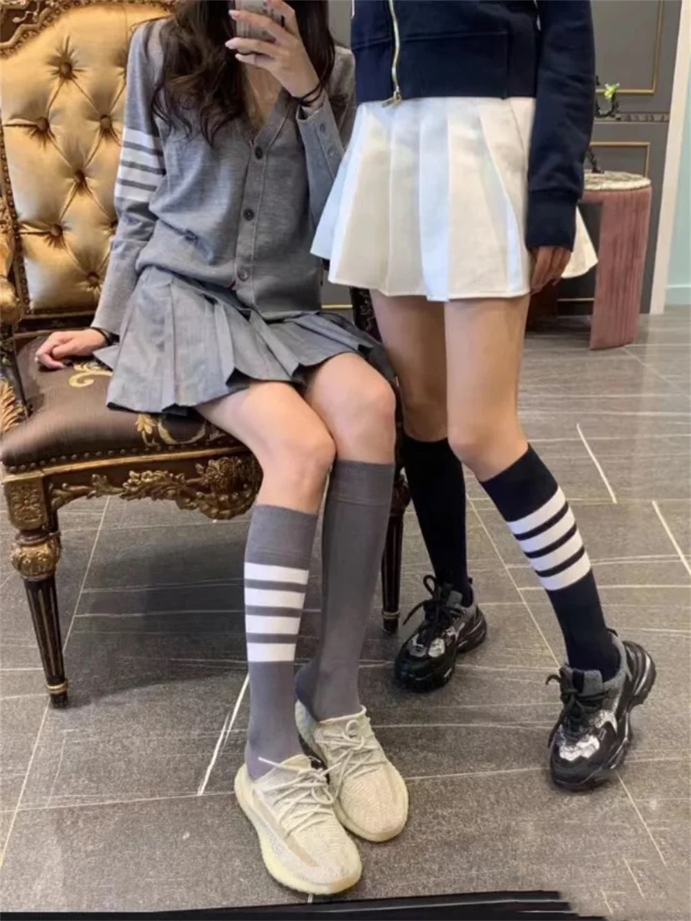TB Socks Women's Luxury Brand Academic Style Long Sleeve Over Knee Striped Cotton Socks Casual Street Fashion Kawaii JK Socks