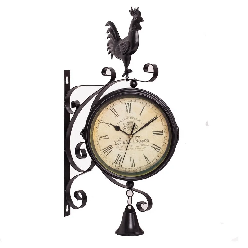 

Outdoor Garden Wall Station Clock Double Sided Cockerel Vintage Retro Home Decor MJ807