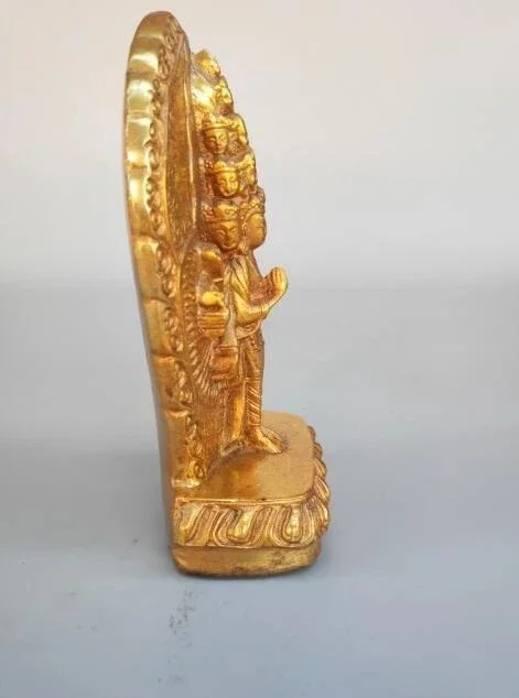 Китайская чистая латунь тысяча гуаньинь маленькая статуя Будды