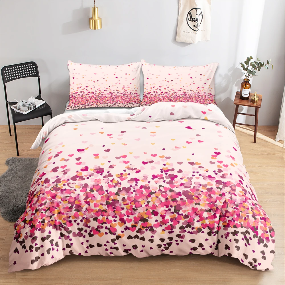 

100% Polyester Printed White Color Heart Love Patterns Bed Sheet Bedroom bedding Set