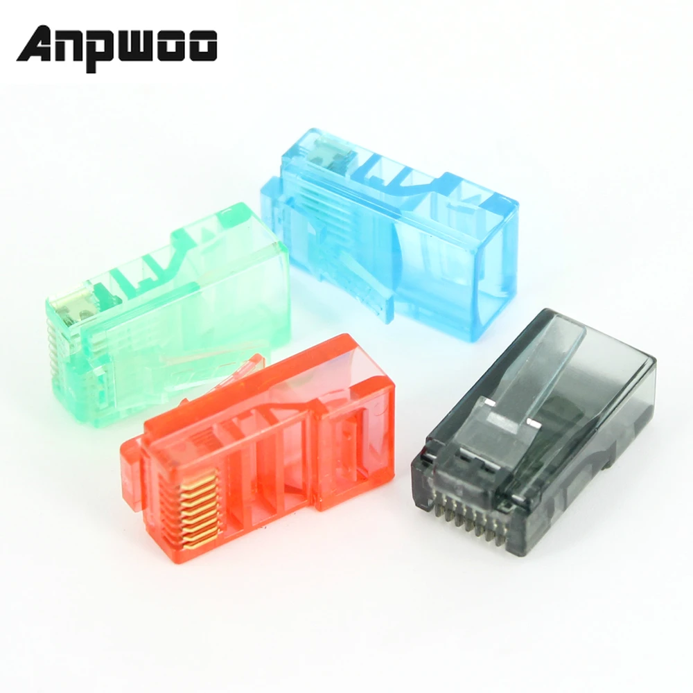 

ANPWOO 50PCS/Lot RJ45 Ethernet Cables Module Plug Network Connector RJ-45 Crystal Heads Cat5 Color Cat5e Gold Plated Cable