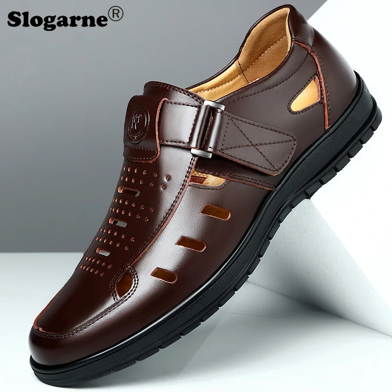 

Men's 2023 Summer Hollow Leather Shoes Man Outdoor Sandals Fashion PU Leather Hole Shoes Male Business Casual Sneakers Sandals