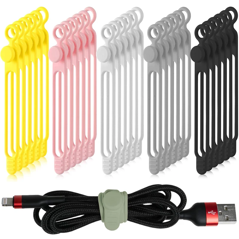 

5Pcs Cable Ties Buckle Silicone Reusable Home Office Storage Cable Winder Strap for Desktop Headphone Mouse Wire Fixer Cord Clip