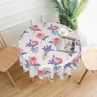 pink rose flower lavender botanical round table cover polyester stain and wrinkle resistant table cloth for kitchen dining