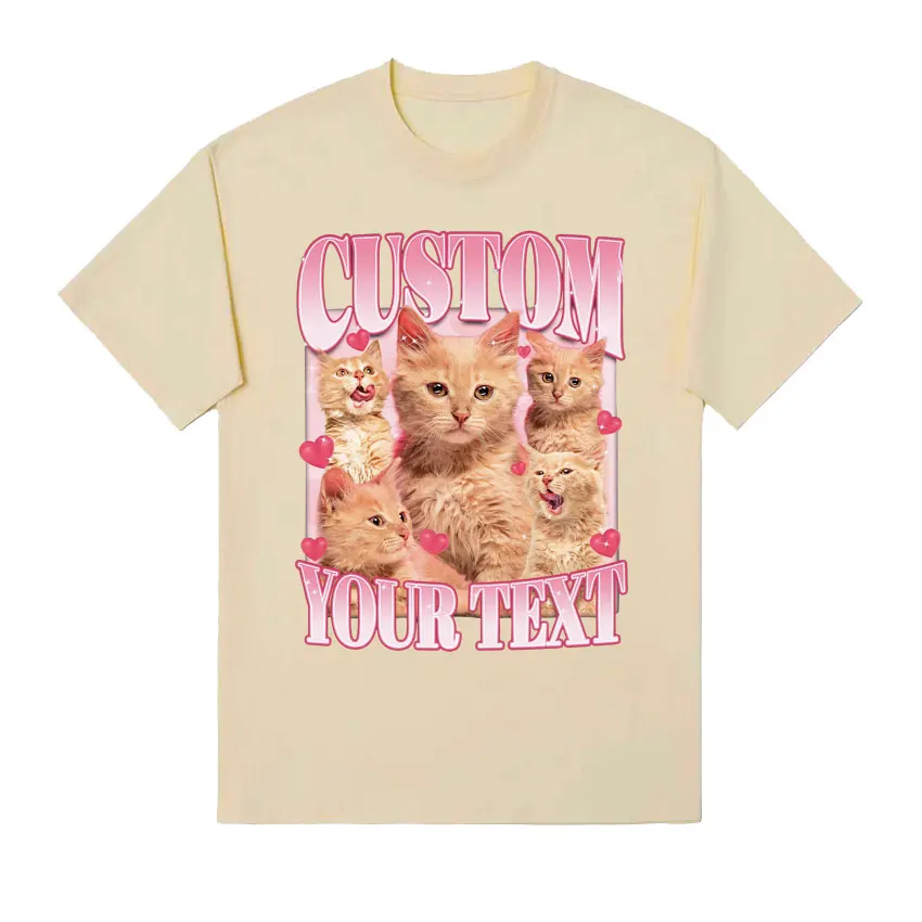 Футболка мужская с рисунком кошки и надписью на заказ модная винтажная тенниска