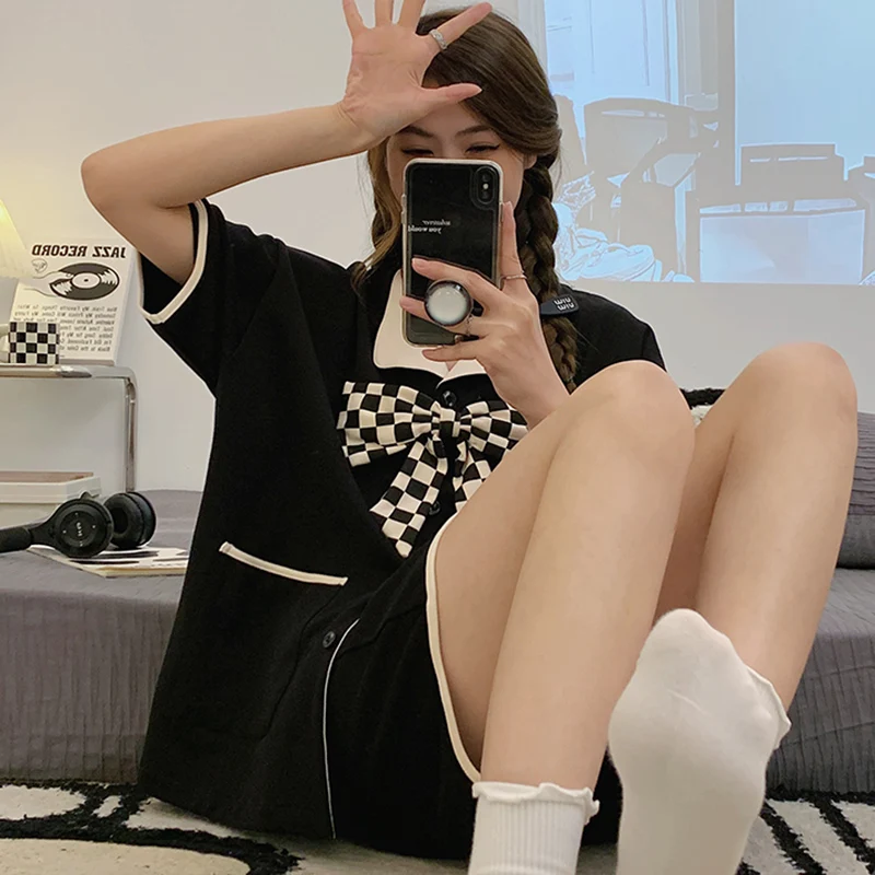 Summer Women Pyjamas New Cartoon Pajamas Sets Sleepwear Casual Nightwear Pijama Mujer Shorts short sleeve M-2XL Home Clothes Set