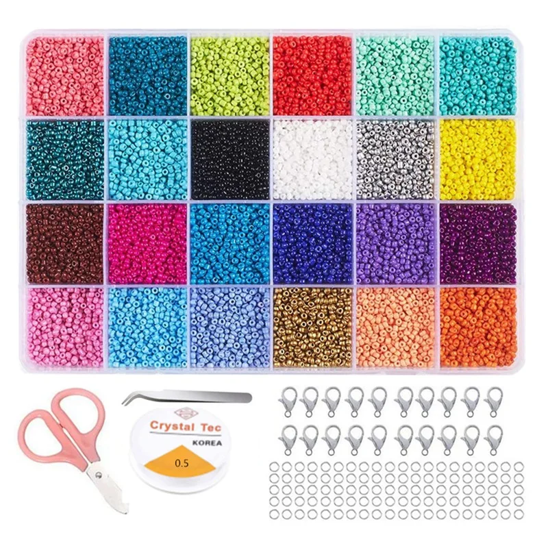 

Seed Beads For Bracelets,2Mm Colored Small Glass Beads For Bracelets Jewelry Making Crafts 24000 Pcs (24 Color)