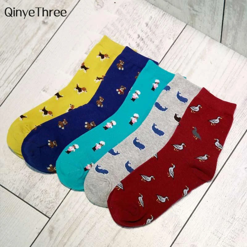 

New Winter Autumn warm Women In Tube Socks Cartoon Mini animal sokken Dog dolphin duck patterned crew EUR35-41