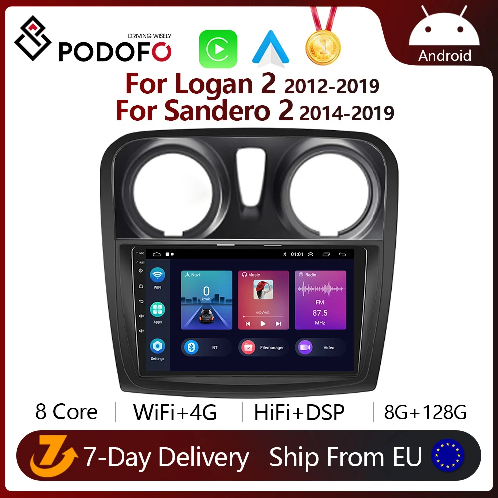 Автомагнитола на Android для Renault Logan 2 Sandero 2012 - 2019 мультимедийный видеоплеер Din