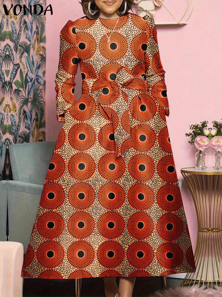 Плюс размер 5XL VONDA богемное длинное платье макси 2024 женский сарафан с принтом