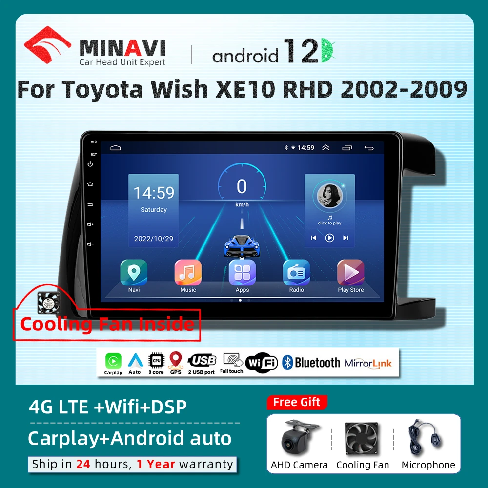 

Автомобильная магнитола, мультимедийный плеер на Android, с экраном 10 дюймов, для Toyota Wish XE10 RHD 2002-2004, 2005, 2006, 2007, 2008, 2009
