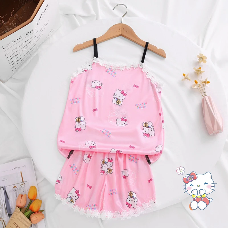 

Cute Sanrio Children Nightdress My Melody Anime Kawaii Cartoon Summer Indoor Sling Short Shorts Cotton Clothes Toys Girls