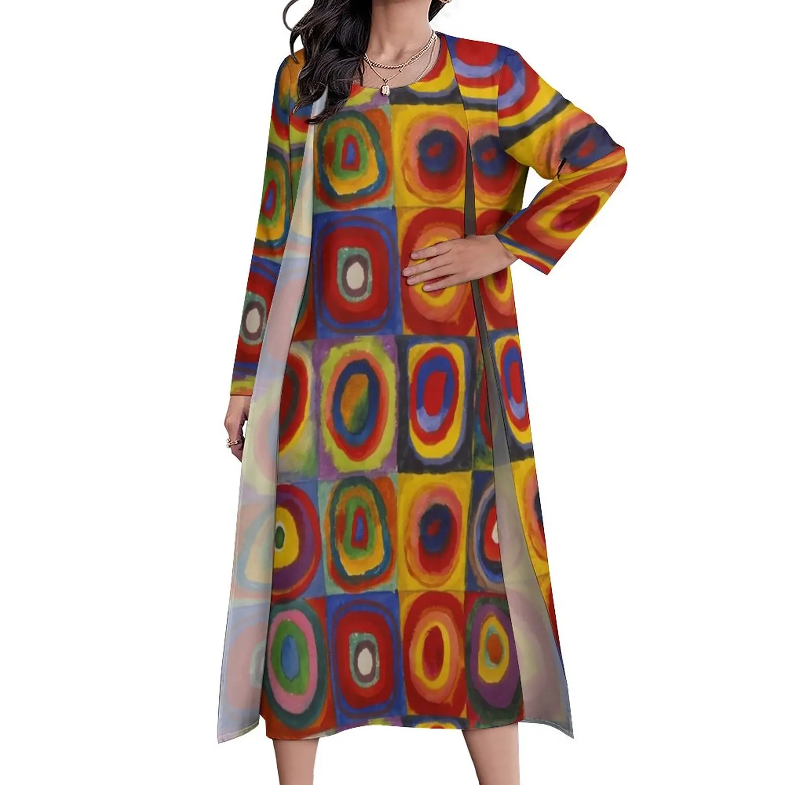 

Женское длинное платье-макси с принтом Кандинского, в стиле ретро