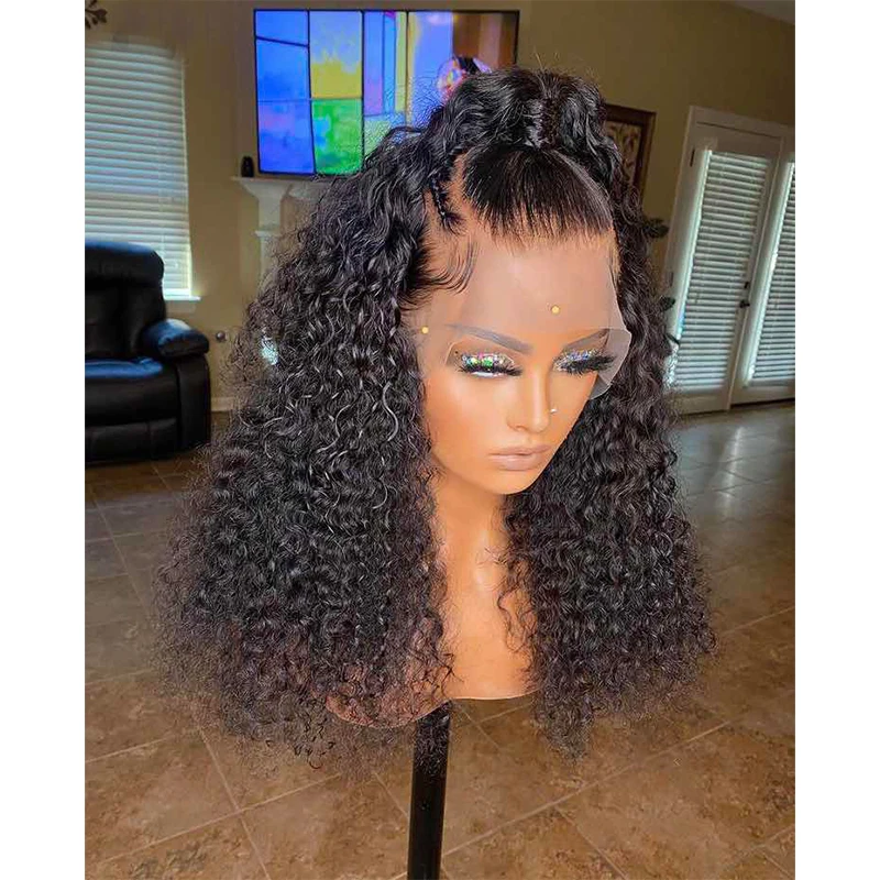

Silk Base Kinky Curly Wig 180% Density Black Curly 4*4 Silk top Lace Front Wig Synthetic Wigs Heat Temperature Glueless