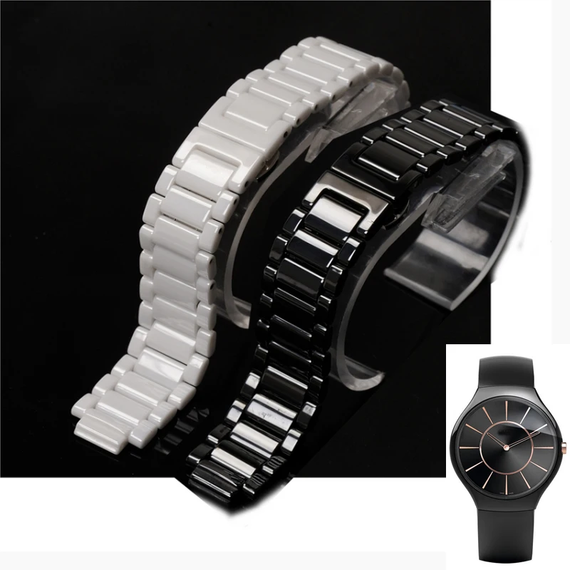 Top-Level Ceramic Watch Strap For Rado True Series Thin Watch Chain Black And White Convex Watchband Accessories 19mm*12mm