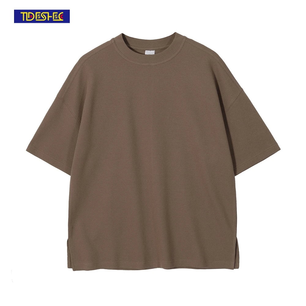 

Men Tshirt Streetwear Hip Hop 260g Waffle Double Line Stitching OVERSIZE Split Loose T-shirt 2022 Men Harajuku Summer Men TShirt