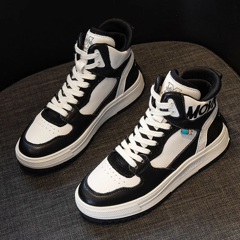 

High Top Genuine Leather White Shoes New Leather Flat Sole Shoes Women Fashion Sneakers Women Casual Women Shoes