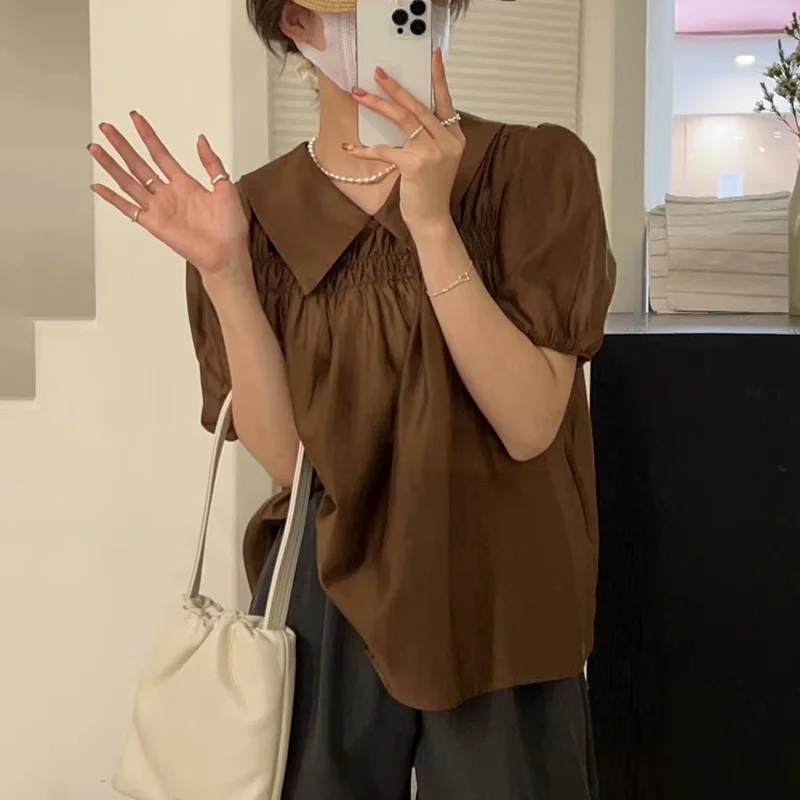 

Fashion Blouse Temperament Lapel Fold Design Sense Pullover Shirt Women's Summer New Korean Casual Blouse Top