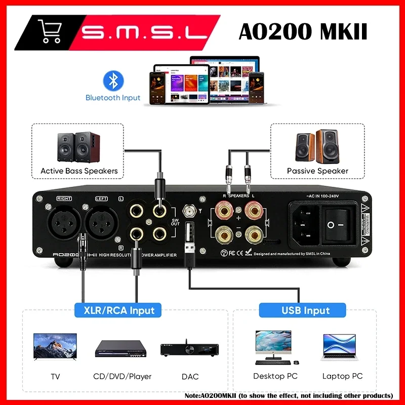 Фото Цифровой усилитель мощности SMSL AO200 MKII HIFI с процессором MA5332MS, входами XLR, RCA, USB и пультом дистанционного управления для ПК, DAC, TV, DAP №5