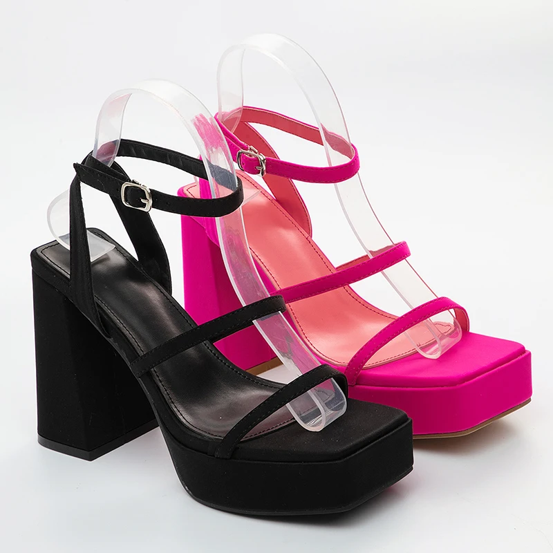 

Female Platform Shoes 2022 New Party Women Pumps Super High Heels Square Toe Rubber Slides Ladies Gladiator Sandals Big Size