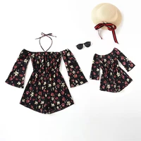 flower mommy and me clothes family look off shoulder mother daughter matching overalls dresses one piece woman girls jumpsuits