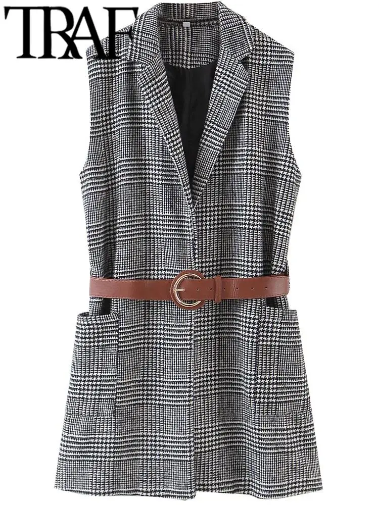 Женская Повседневная безрукавка в клетку с накладными карманами | одежда