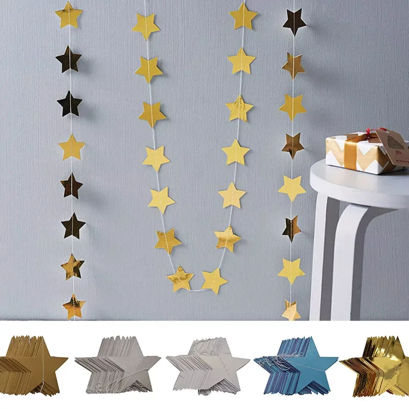 

Star Garland 7cm 10cm Paper Stars Streamer Glitter Bunting for Birthday Party Decoration Kids Room Decor Baby Shower Supplies