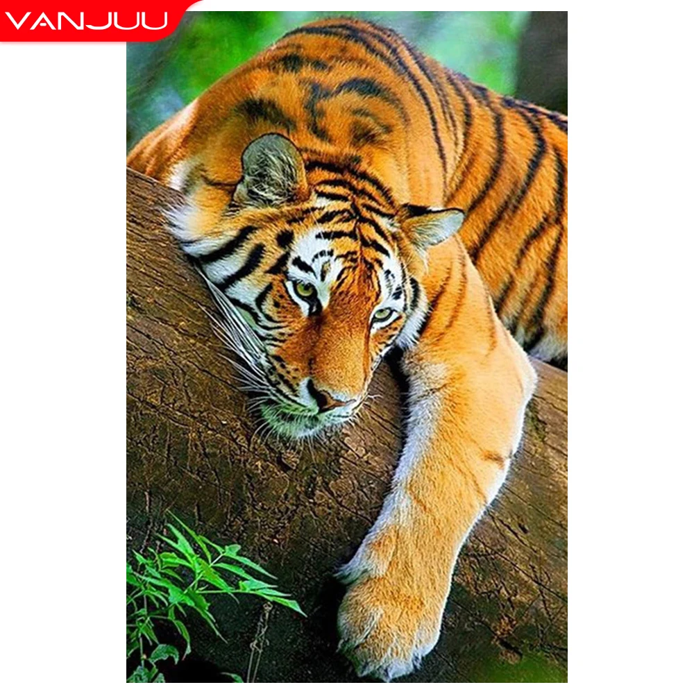 

5D DIY Diamond Painting Tiger Animal Full Drill Round Diamond Embroidery Animal Rhinestone Mosaic Home Decor