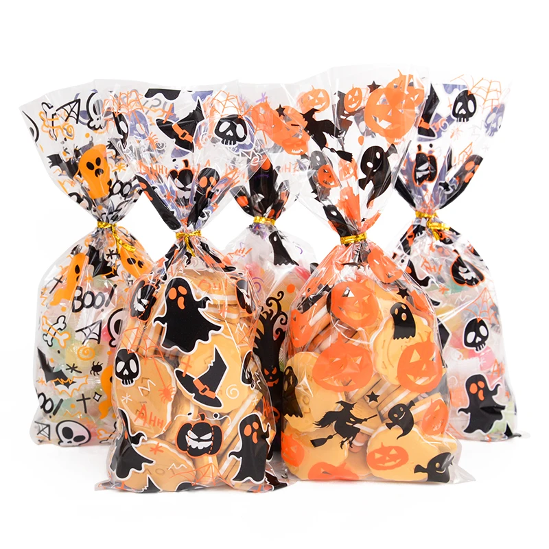 

50Pcs Halloween Candy Bags Pumpkin Skull Packaging Bag Trick Or Treat Kid Gift Halloween Party Decoration Baked Biscuit Bag